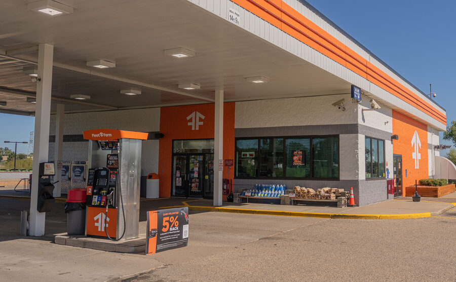 Fleet Farm fuel station exterior branding